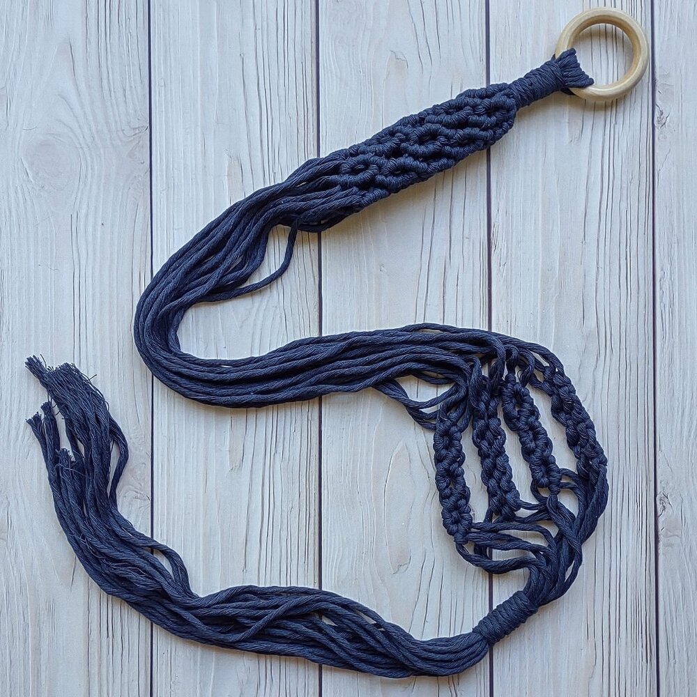 NEW! Navy Blue Macrame Plant Hanger | Hanging Planter Indoor Garden Home Decor